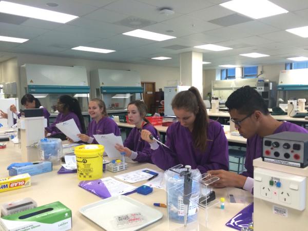 Group at lab bench